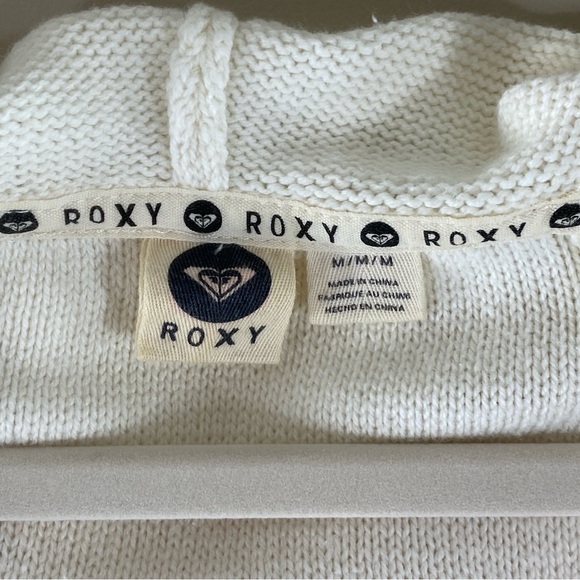 Roxy Women’s Pink Cream Ribbed V Neck Relaxed Fit Hooded Sweater Sz M - Picture 4 of 13